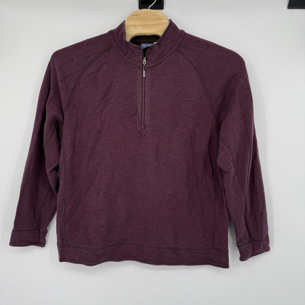 Tommy Bahama Reversible 1/4 Zip Sweater Mens XXL 2XL Purple Pullover‎ Tencel